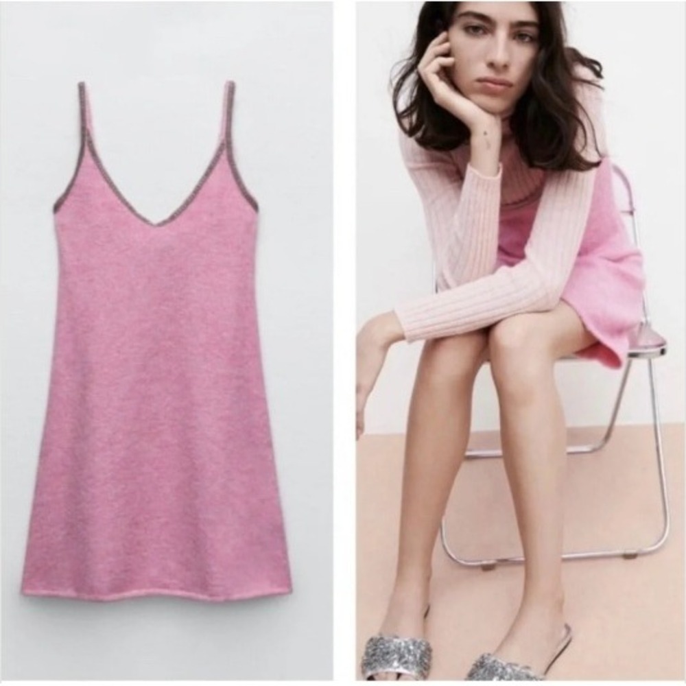 Zara Sweater Dress Pink Alpaca Wool Knit Mini Beaded Barbiecore Coquette Girly S